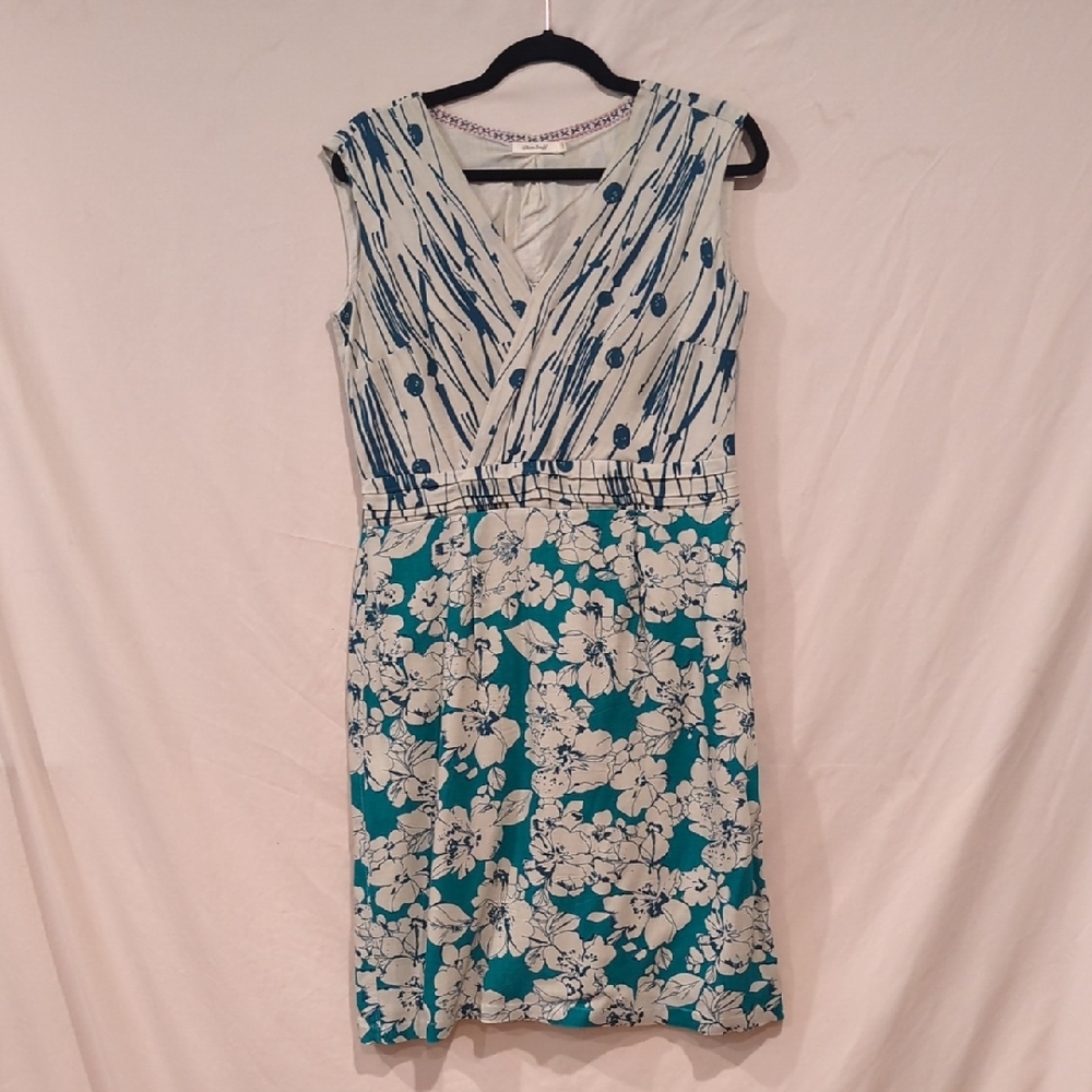 Floral Midi Dress - Teal, Blue and Cream Fully Lined